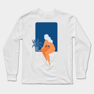 Woman sitting on the window Long Sleeve T-Shirt